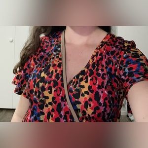 Funky Leopard Print Rainbow Flowy Dress - Size Medium